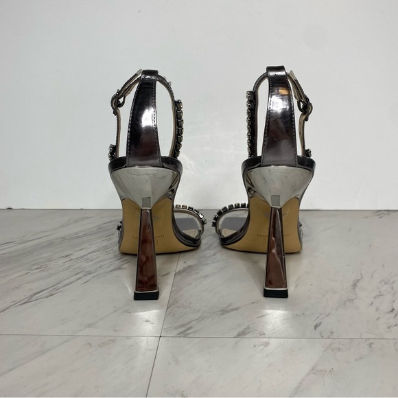 Marc Fisher Karima Square Toe Rhinestone Pewter Heeled Sandal 7 1/2 M - Picture 3 of 14